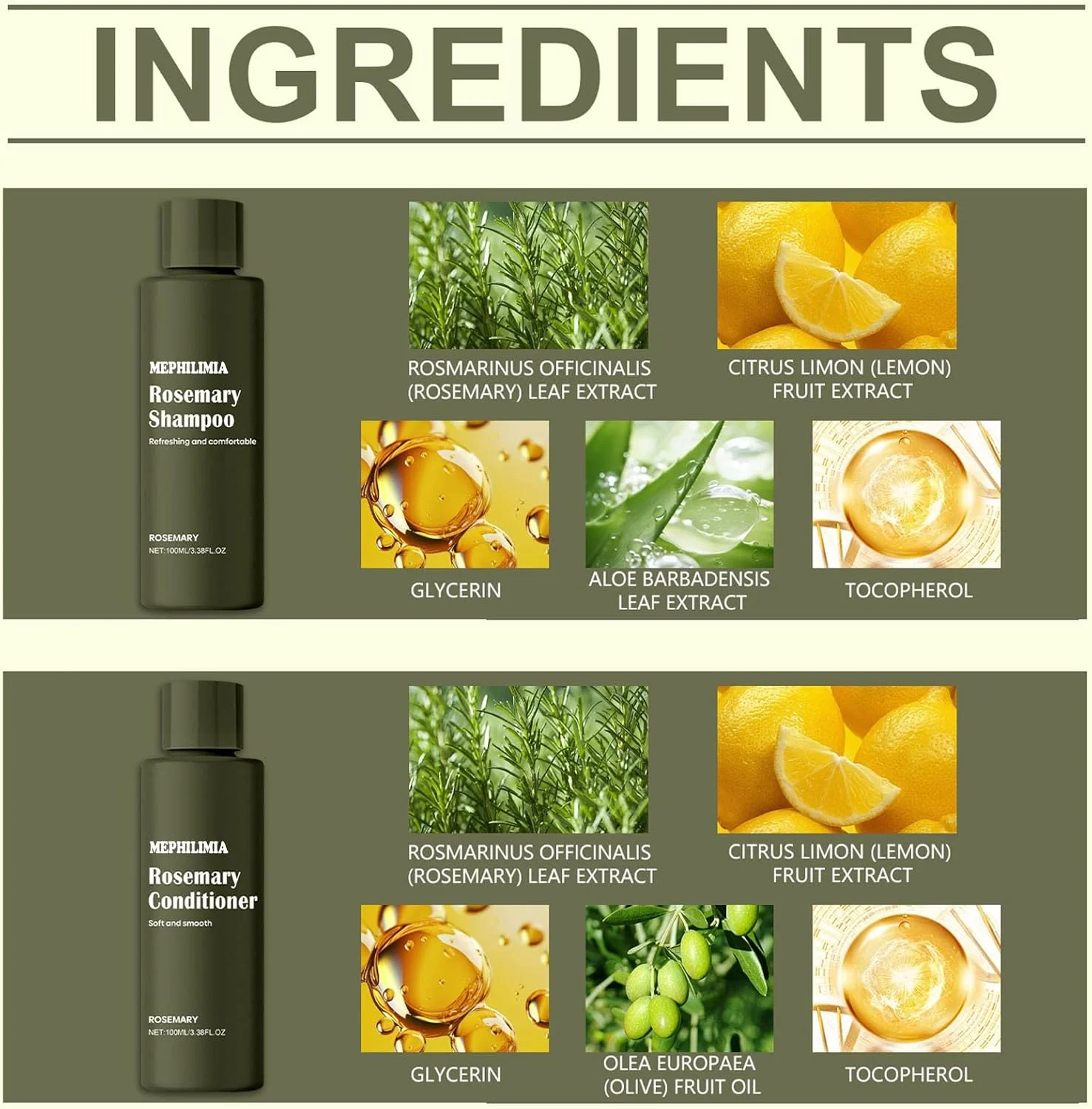 مجموعه شامپو و نرم کننده رزماری MEPHILIMIA برای رشد مو، ضد ریزش مو، ضد وز، تغذیه کننده پوست سر، نرم کننده مرطوب کننده مو برای آقایان و خانم ها