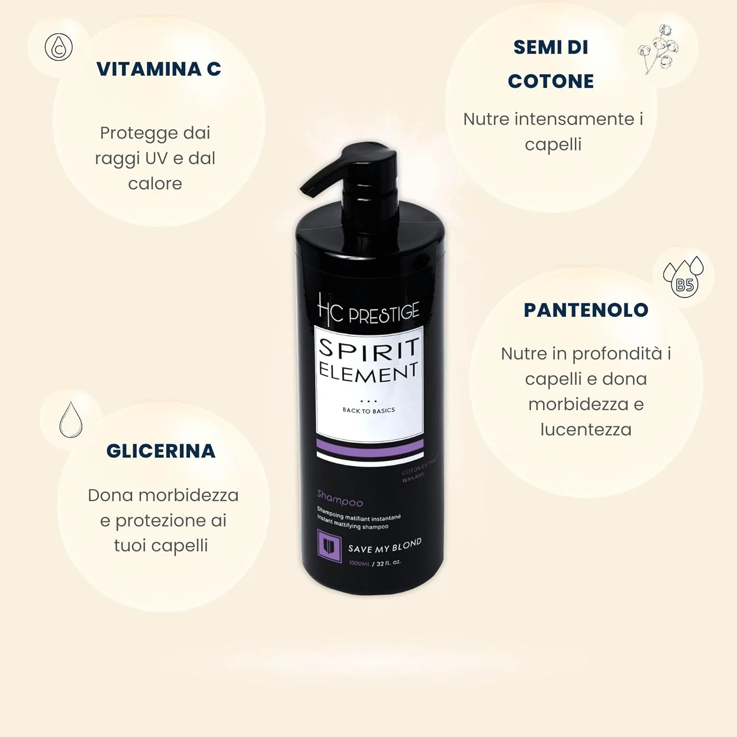 شامپو بدون سولفات مخصوص موهای بلوند رنگ شده HC Prestige Save My Blond حجم 1000 میلی لیتر - مراقبت حرفه ای ضد زردی - محصول فرانسه - 96% طبیعی