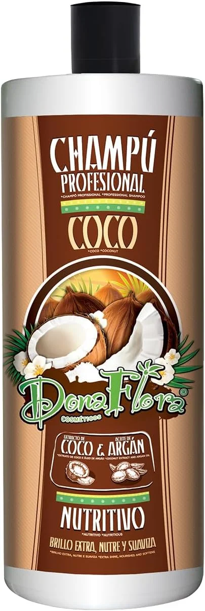 دونا فلورا - شامپو مغذی نارگیل و آرگان | رطوبت رسانی قوی | ترمیم موهای آسیب دیده | فاقد پارابن و سولفات | موهای درخشان و نرم - 1000 میلی لیتر