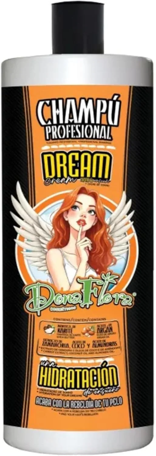 شامپو کرمی رویایی دونا فلورا 1000 میلی لیتر - شامپو مراقبت کرمی برای موهای خشک و آسیب دیده - رطوبت، درخشندگی و لطافت - بدون سولفات و پارابن - فرمول وگان
