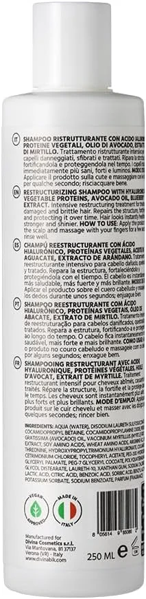 شامپو بازسازی کننده موهای فر DIVINA BLK برای موهای موج دار، فر، فوق العاده فر و آفرو، درمان ترمیم کننده و متعادل کننده فر (250 میلی لیتر)