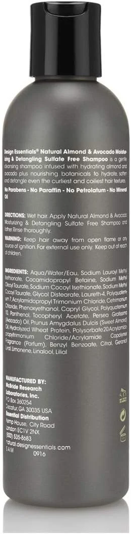 شامپو فوق العاده مرطوب کننده و باز کننده گره مو بدون سولفات دیزاین اسنشیالز نچرال - مجموعه بادام و آووکادو 236 میلی لیتر