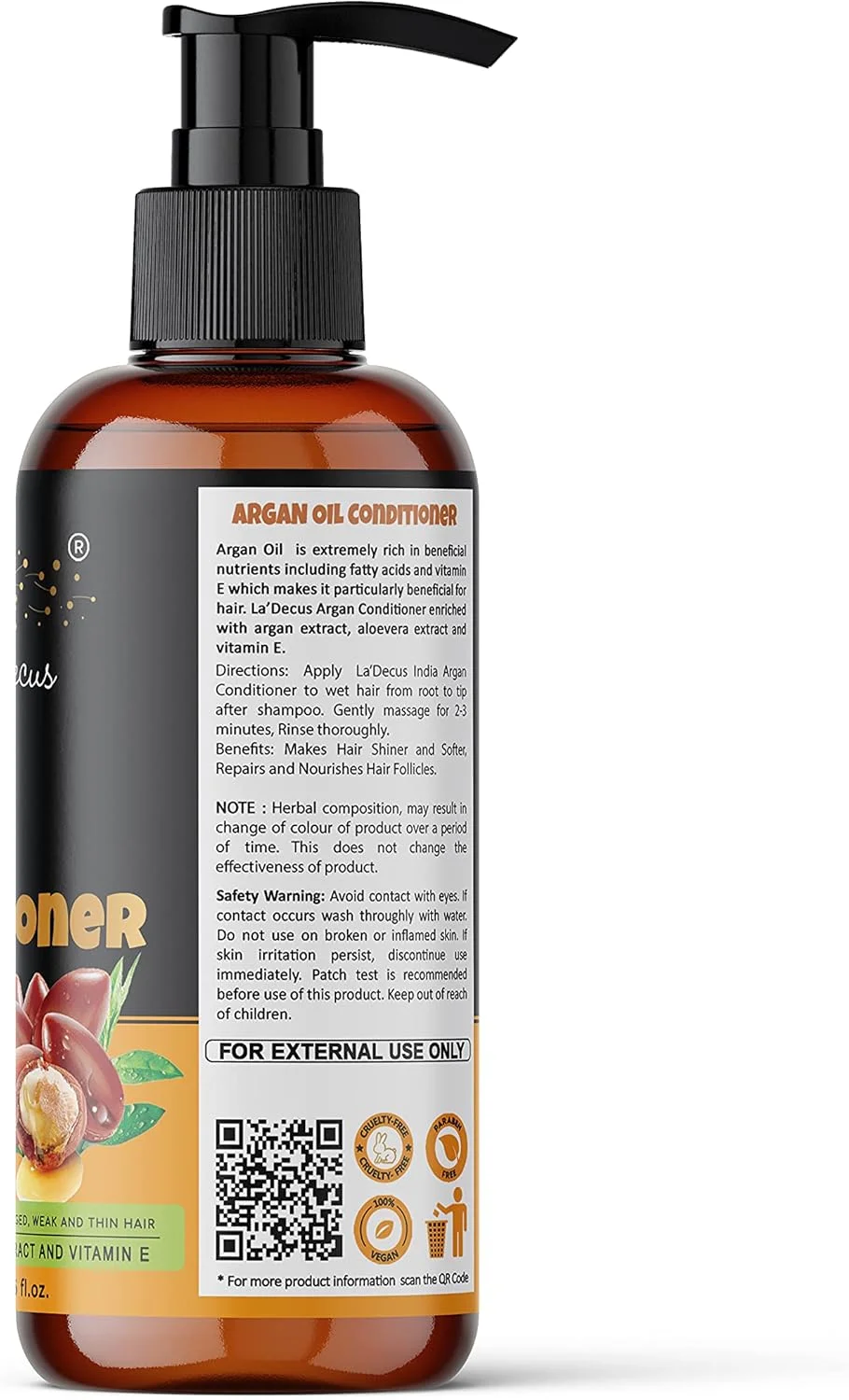 شامپو و نرم کننده روغن آرگان La' Decus INDIA غنی شده با عصاره آرگان مراکشی و ویتامین E | موهای نرم و قوی را فراهم می کند | فاقد پارابن و SLS (هر کدام 200 میلی لیتر)