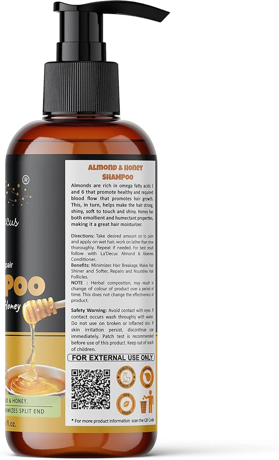 شامپو ترمیم کننده موهای آسیب دیده La' Decus INDIA با عصاره بادام و عسل (200 میلی لیتر)