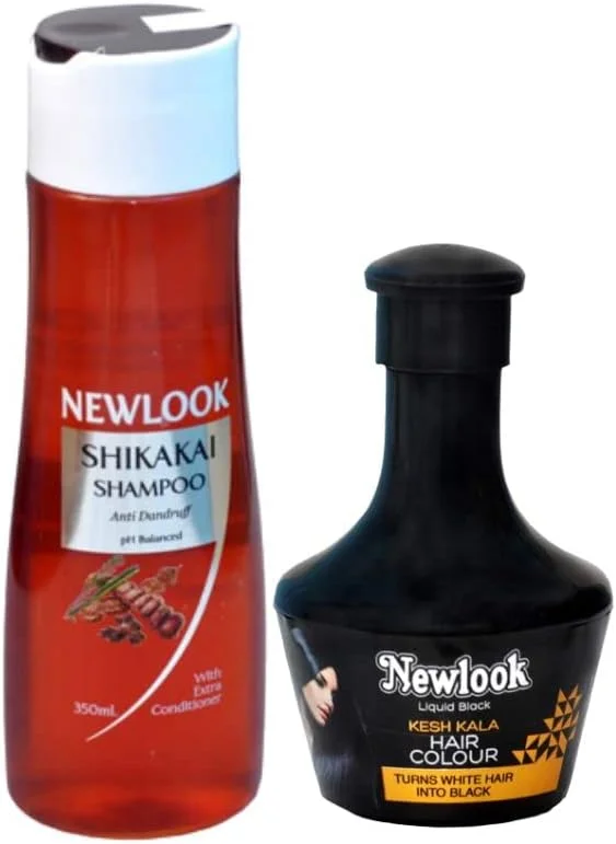 شامپو ضد شوره سر شیکاکای نیو لوک (350 میلی لیتر) + رنگ مو مشکی مایع کش کالا (150 میلی لیتر) ترمیم کننده موهای خشک و آسیب دیده