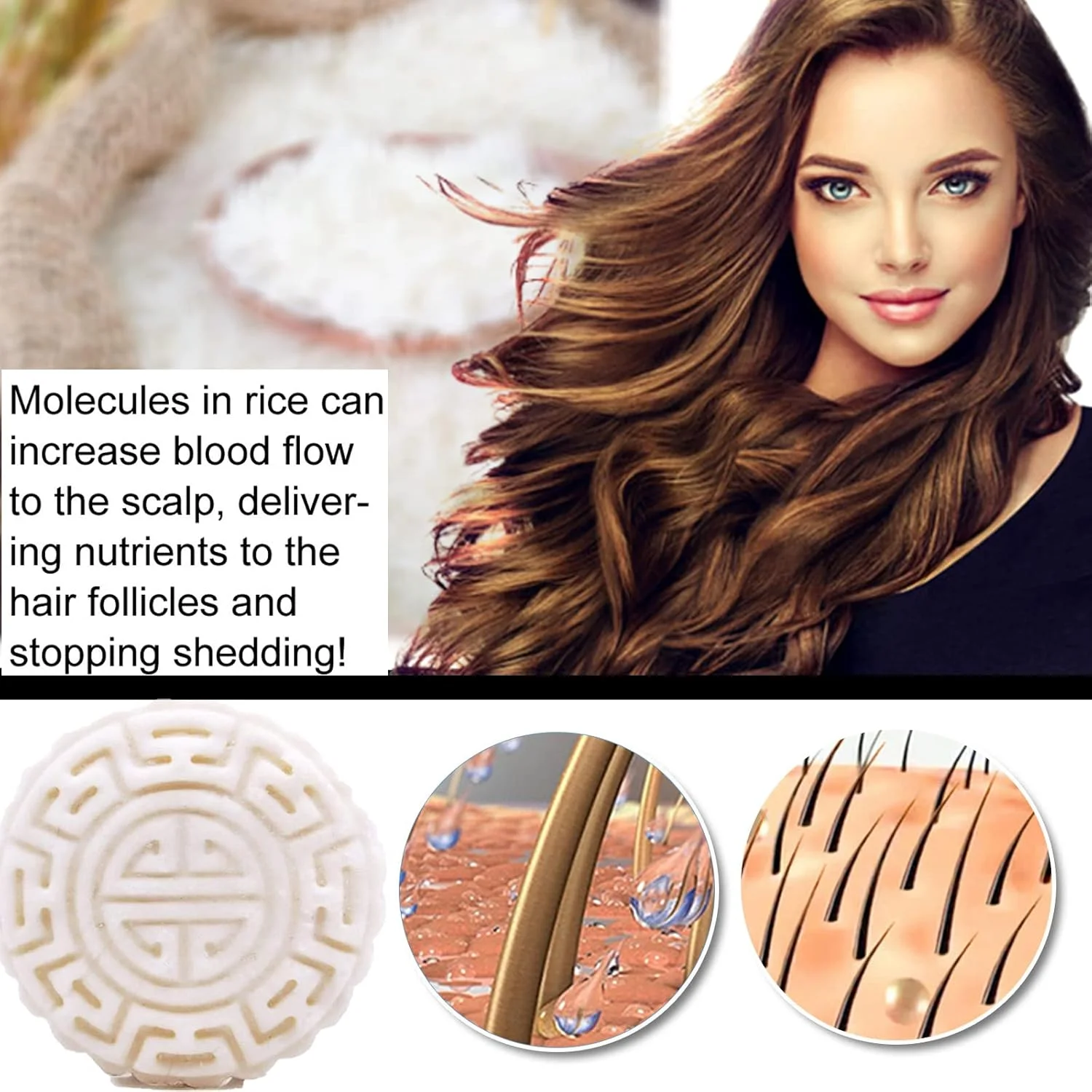 شامپو بار، شامپو و نرم کننده آب برنج برای رشد مو، شامپو جامد ضد ریزش مو برای زنان و مردان، نرم کننده مرطوب کننده، مغذی و نرم کننده ریشه موهای خشک و آسیب دیده - FOKFO
