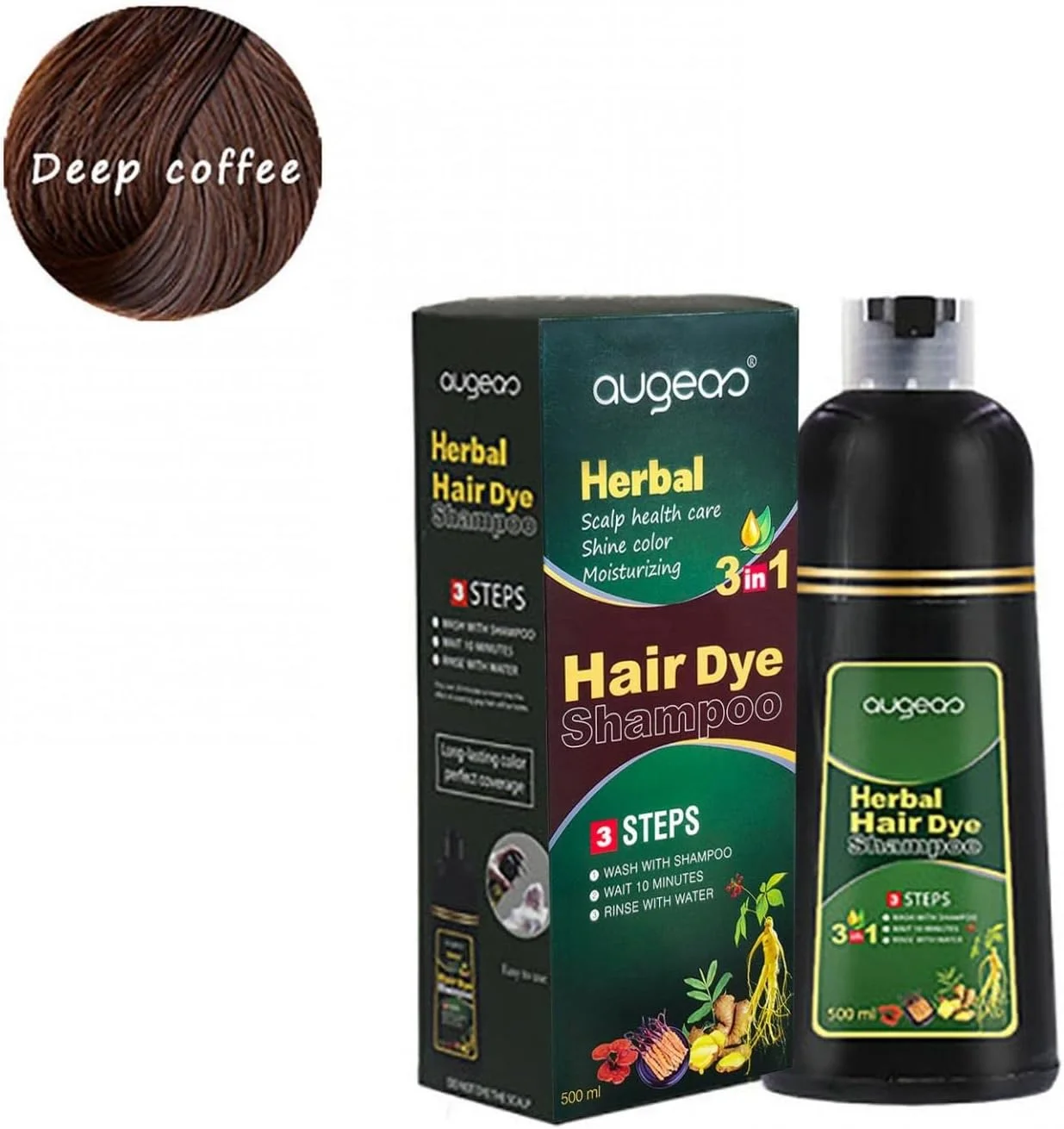 شامپو رنگ مو گیاهی 3 در 1، شامپو رنگ مو گیاهی طبیعی بدون آسیب به پوست سر، رنگ مو چند رنگ، شامپو تیره کننده مو گیاهی 10 دقیقه ای، برای آقایان و بانوان