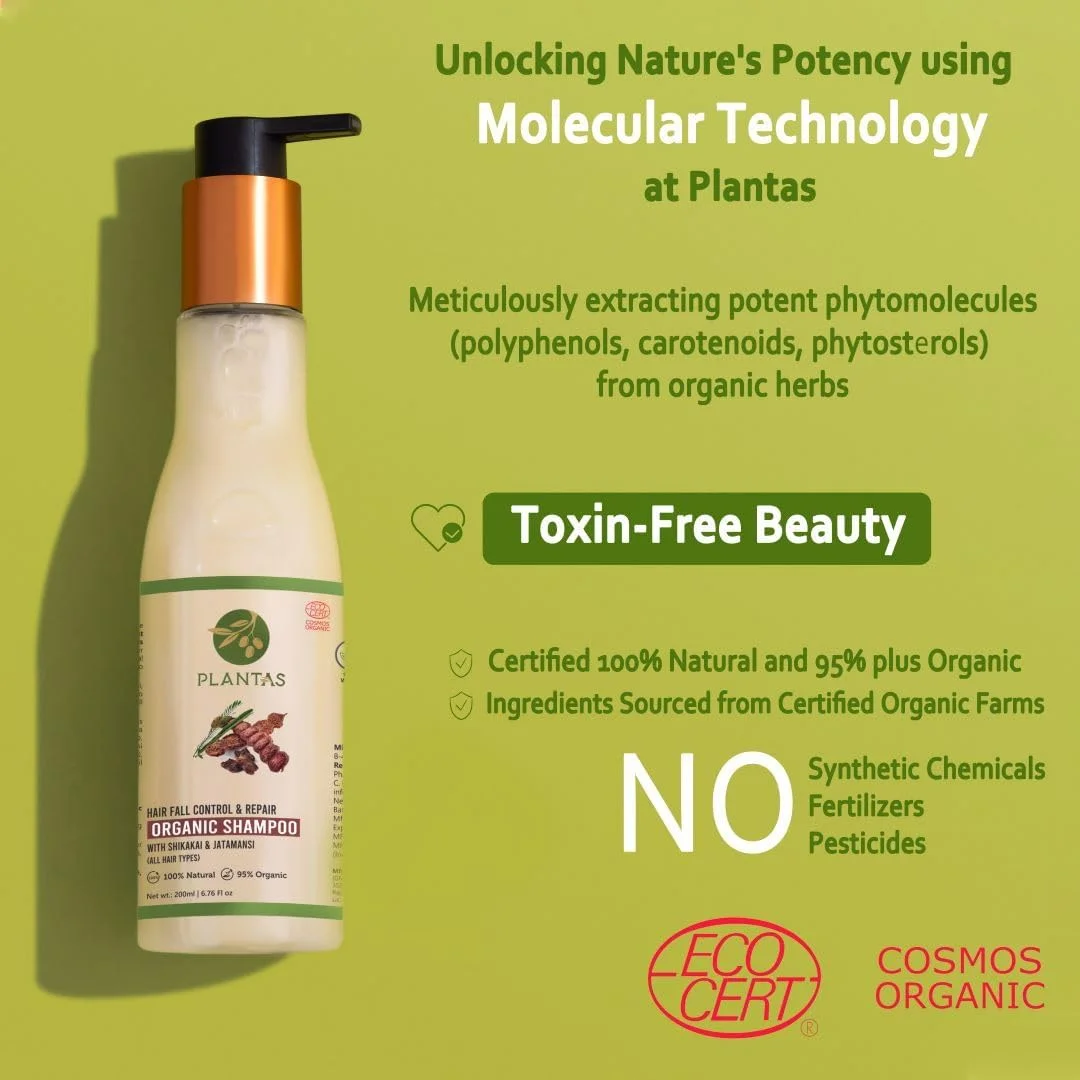 شامپو کنترل ریزش مو ارگانیک Plantas Creando برای ترمیم و کنترل ریزش مو، حاوی شیکاکای و جاتامانسی - 200 میلی لیتر