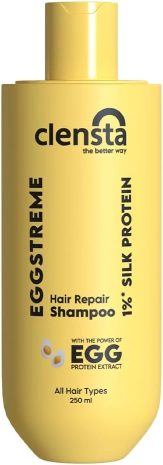 شامپو ترمیم کننده مو Clensta Eggstreme با پروتئین تخم مرغ، بیوتین و پروتئین ابریشم هیدرولیز شده | تقویت کننده و ترمیم کننده موهای آسیب دیده | بدون سولفات و پارابن | مناسب برای آقایان و بانوان - 250 میلی لیتر