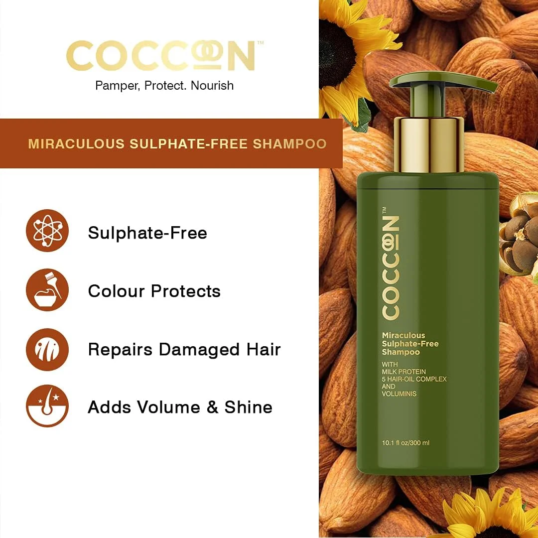 شامپو بدون سولفات معجزه آسای کوکون مناسب بانوان و آقایان | مناسب انواع مو | حاوی ترکیبات فعال طبیعی پروتئین شیر و 5 روغن ضروری مو | کاهش ریزش مو و ترمیم موهای آسیب دیده، نرم، ابریشمی و قوی تر | 300 میلی لیتر