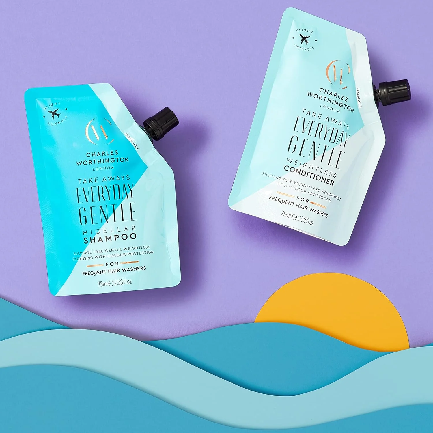 شامپو میسلار ملایم روزانه چارلز ورتینگتون سایز مسافرتی، شامپو مغذی برای پاکسازی، شامپو سبک وزن مو برای زنان و مردان، شامپو سالنی برای استفاده روزمره، 75 میلی لیتر