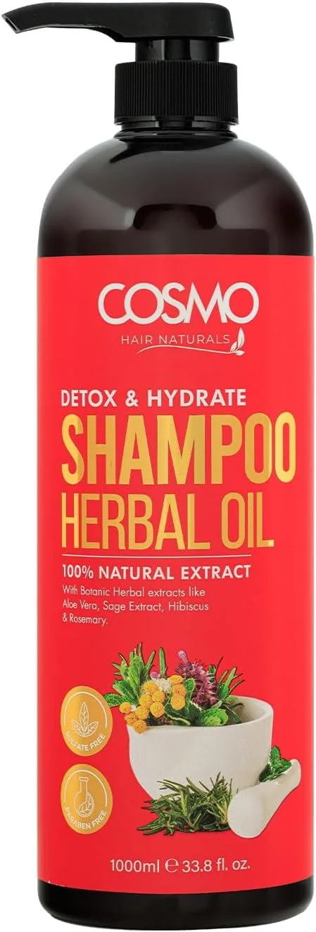 شامپو روغن گیاهی سم زدایی و آبرسان مو سی دی COSMO DESIGNS مدل Cosmo، ۱۰۰۰ میلی لیتر، مناسب آقایان و بانوان، شامپو، بدون پارابن، بدون سولفات، مراقبت از مو، عصاره ۱۰۰% طبیعی، برای استفاده روزانه