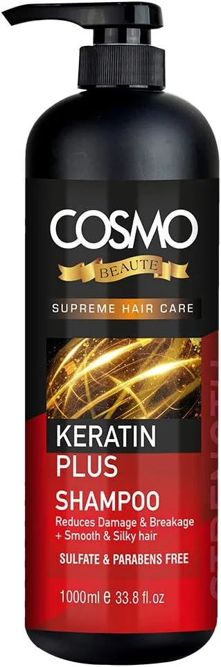 شامپو تقویت کننده مو کراتین پلاس سی دی COSMO DESIGNS Beaute Hair Care - حجم 1000 میلی لیتر، مناسب برای آقایان و بانوان