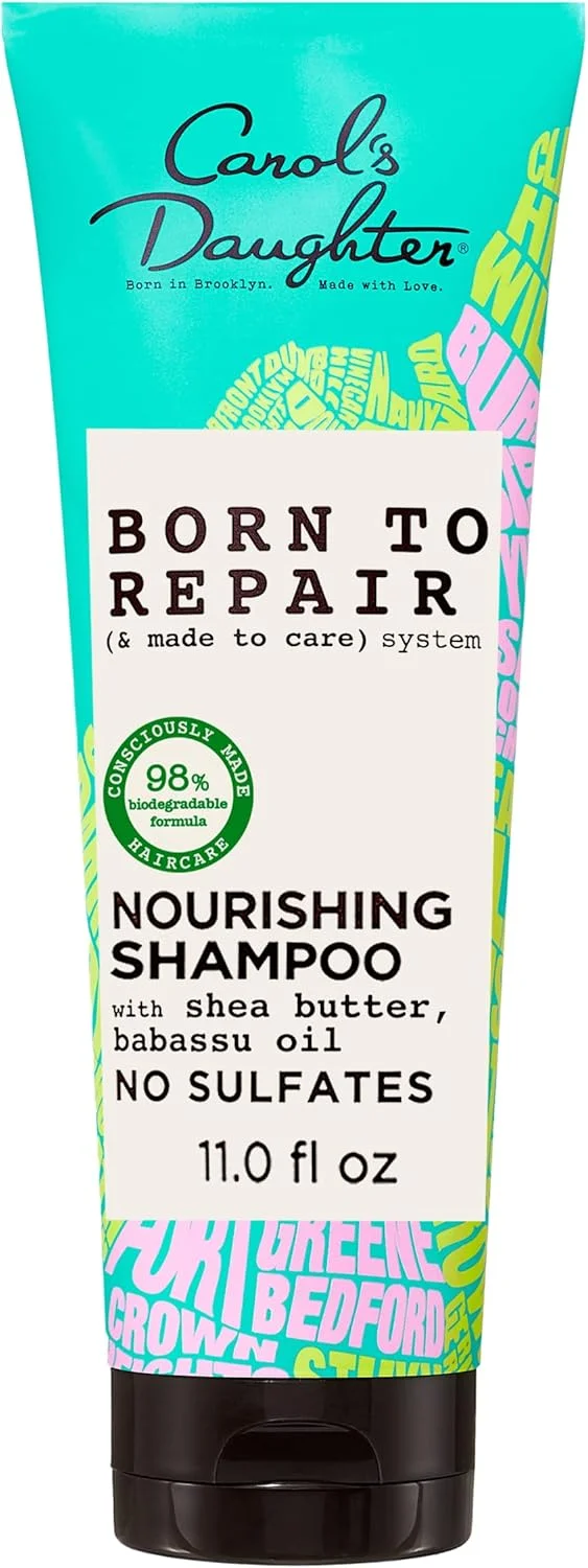 شامپو مغذی ترمیم کننده مو کارول داترز بورن تو ریپیر، مراقبت از مو فاقد سولفات برای موهای فر با شی باتر، 330 میلی لیتر