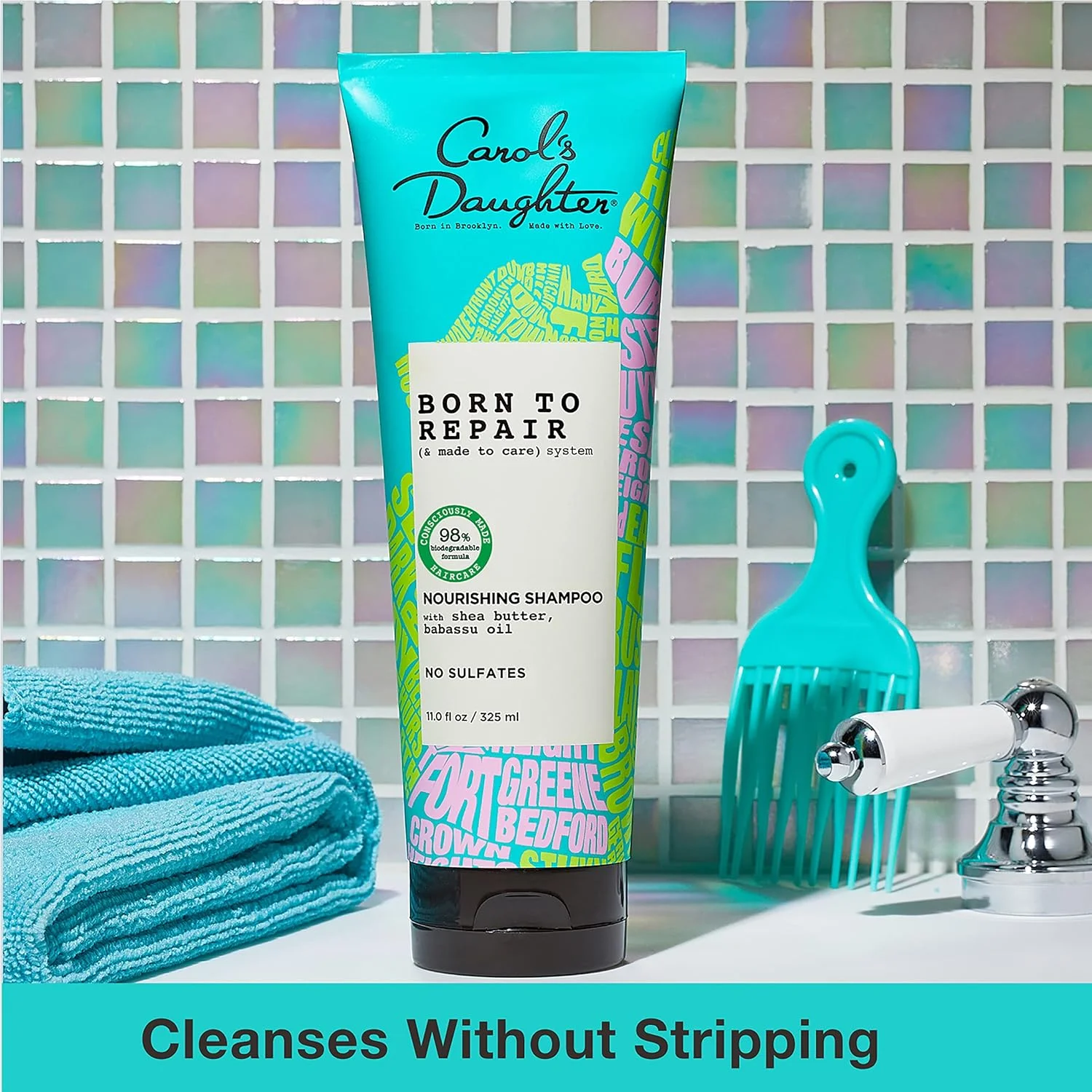 شامپو مغذی ترمیم کننده مو کارول داترز بورن تو ریپیر، مراقبت از مو فاقد سولفات برای موهای فر با شی باتر، 330 میلی لیتر