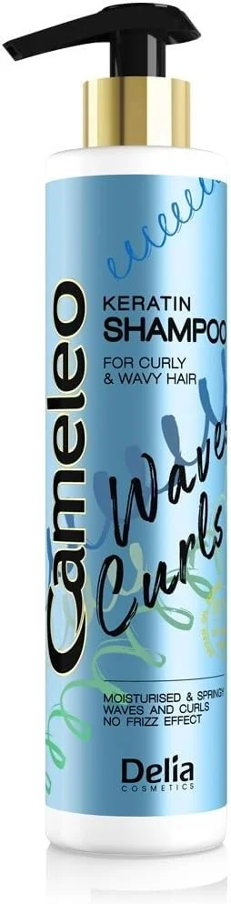 شامپو موهای فر و مجعد Cameleo - Waves & Curls - لاین مراقبت از مو کراتین - مناسب موهای فر و مجعد - کراتین - فر و موج های نرم و خوش حالت - آبرسان، بازسازی کننده - صاف کننده - 250 میلی لیتر