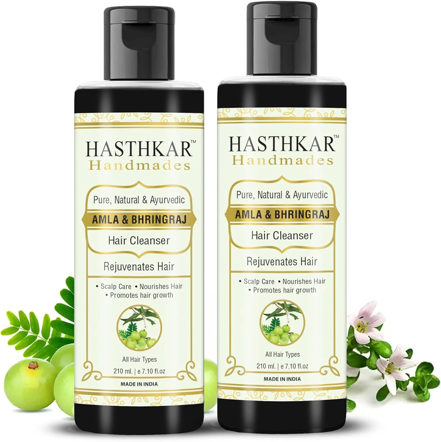 شامپو گیاهی هاشتکار بای پیور نچرالز، 210 میلی لیتر X 2، خالص، طبیعی و آیورودا آمله و برینگراج پاک کننده مو برای آقایان و بانوان | برای موهای خشک و آسیب دیده | شامپو ضد ریزش مو