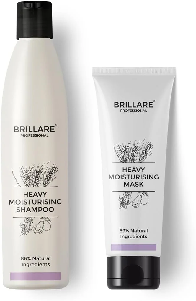 شامپو و ماسک موی طبیعی مرطوب کننده قوی حرفه ای بریلاره، غنی شده با جوانه گندم و میوه آووکادو، تغذیه عمیق موهای خشک و وز، شامپو 300 میلی لیتر + ماسک 125 میلی لیتر