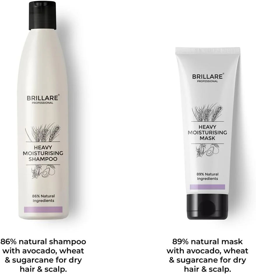 شامپو و ماسک موی طبیعی مرطوب کننده قوی حرفه ای بریلاره، غنی شده با جوانه گندم و میوه آووکادو، تغذیه عمیق موهای خشک و وز، شامپو 300 میلی لیتر + ماسک 125 میلی لیتر