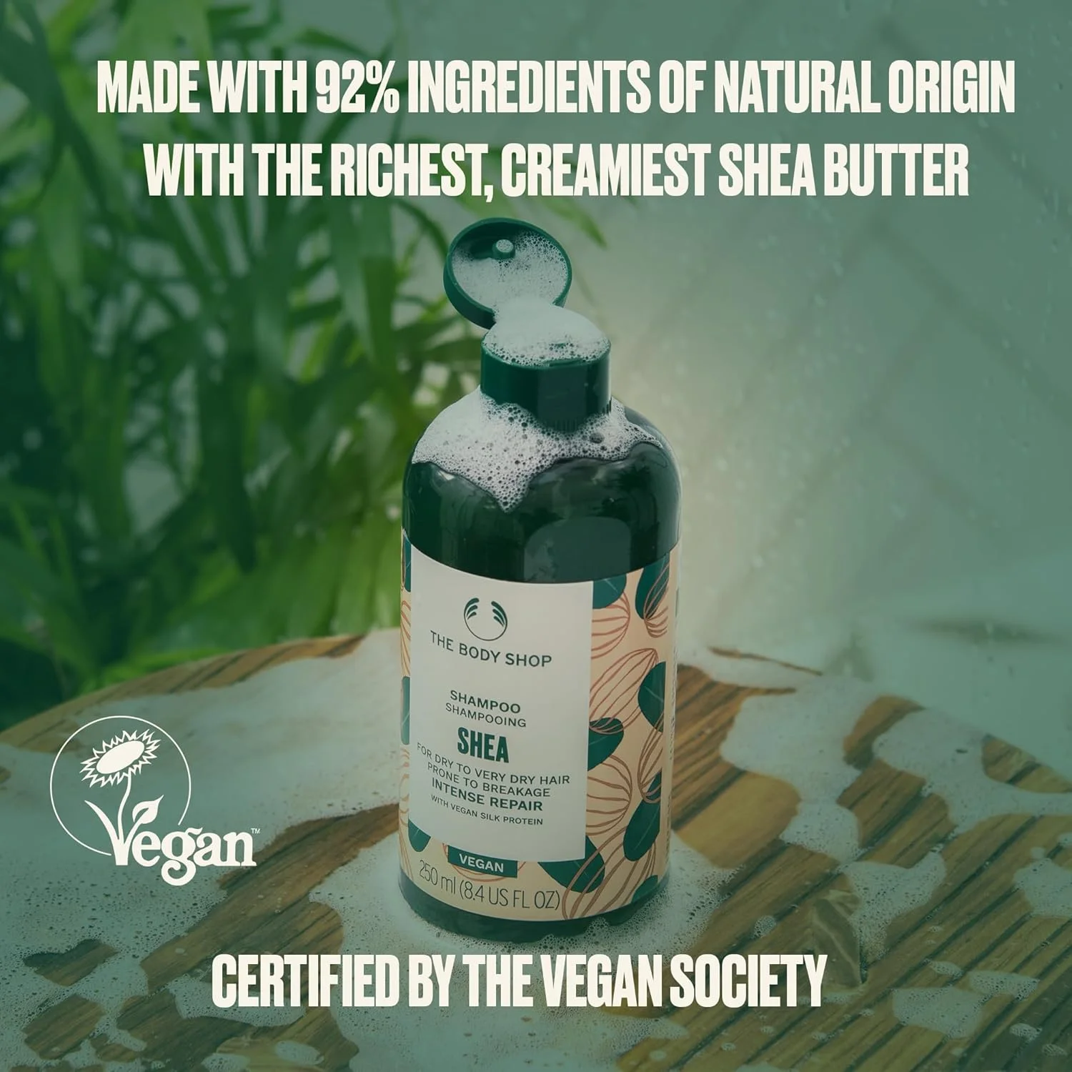 شامپو شی باتر ترمیم کننده غنی بادی شاپ 250 میلی لیتر - ایده آل برای موهای خشک و مستعد آسیب