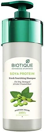 شامپو مغذی و تازه کننده پروتئین سویا Biotique Bio برای موهای خشک، آسیب دیده و رنگ شده، 800 میلی لیتر