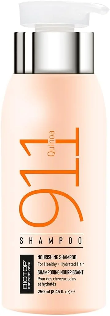 شامپو کینوا 911 بیوتوپ پروفشنال 250 میلی لیتر | مناسب آقایان و بانوان | آبرسان و احیا کننده درخشش مو | حاوی کینوا و ویتامین E برای موهای رنگ شده، خشک، بسیار آسیب دیده و سوخته/فرآوری شده | فاقد پارابن، SLS و سولفات