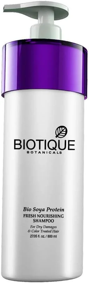 شامپو مغذی و تازه کننده پروتئین سویا Biotique Bio برای موهای خشک، آسیب دیده و رنگ شده، 800 میلی لیتر