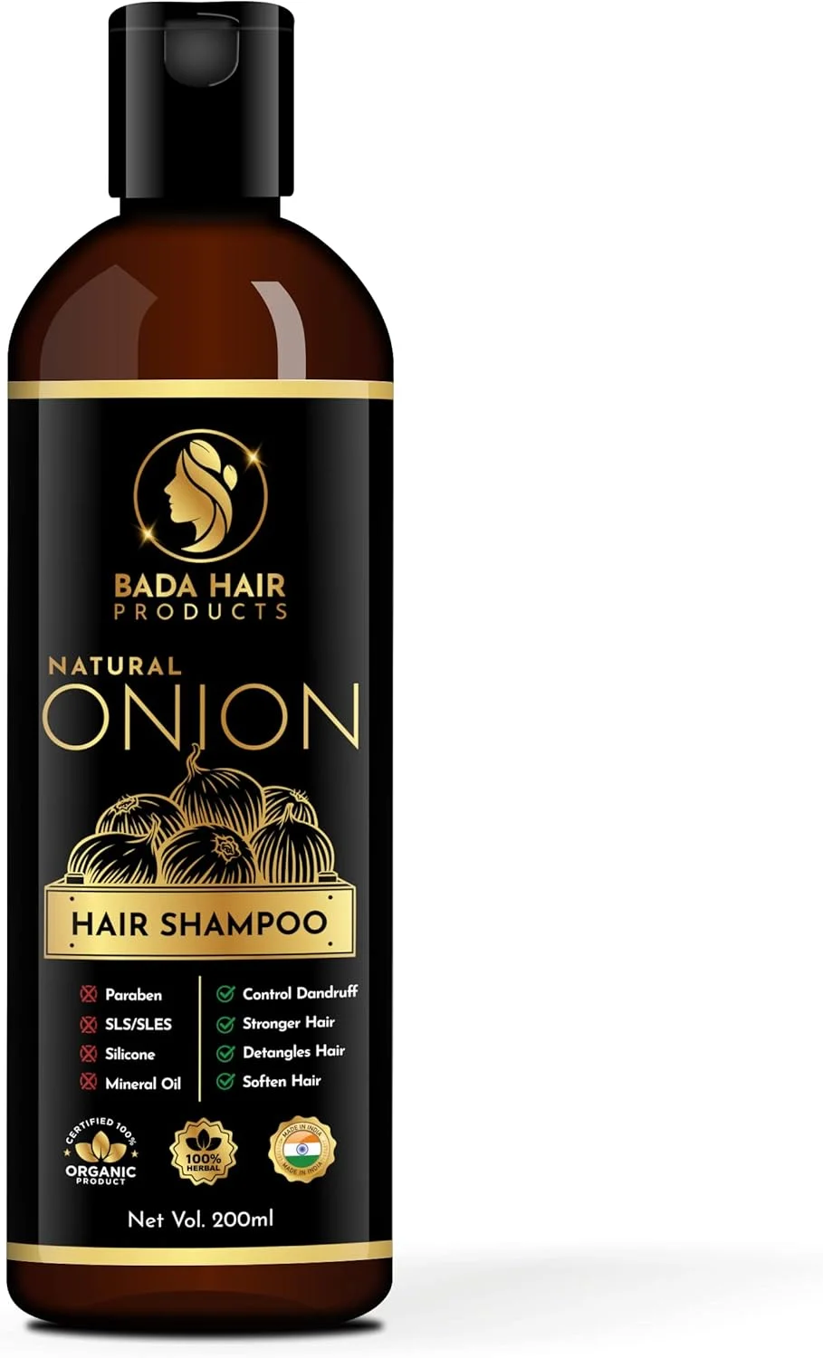 شامپو پیاز گیاهی آیورودا BADAHAIR® برای رشد مو و کنترل ریزش مو، کمک به موهای خشک، وز و ابریشمی، براق و قوی - 200 میلی لیتر