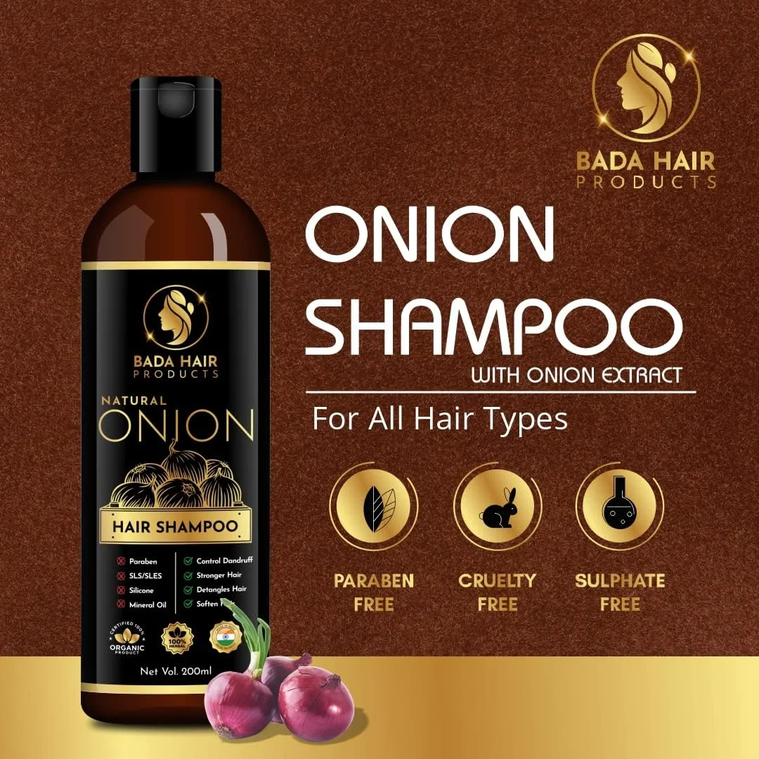 شامپو پیاز گیاهی آیورودا BADAHAIR® برای رشد مو و کنترل ریزش مو، کمک به موهای خشک، وز و ابریشمی، براق و قوی - 200 میلی لیتر