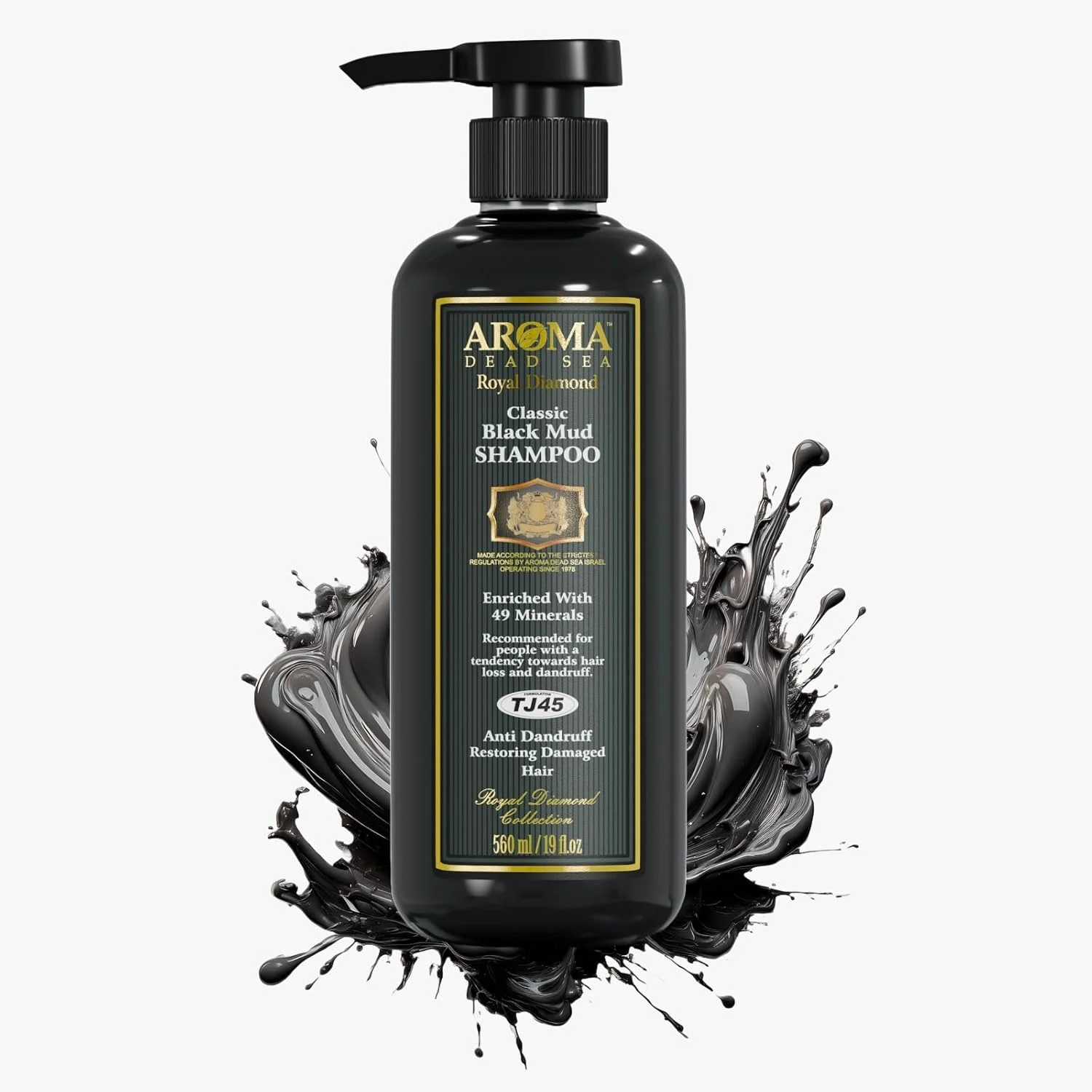 شامپو حاوی گِل سیاه طبیعی دریای مُرده AROMA - بدون سولفات، تقویت کننده رشد مجدد و جلوگیری از ریزش مو، تقویت کننده ریشه، مبارزه با شوره سر، مرطوب کننده برای موهای نازک و آسیب دیده، 562 میلی لیتر