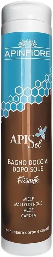 شامپو ملایم مو و پوست سر بعد از آفتاب Apinfiore – ترمیم کننده موهای آسیب دیده از آفتاب و تسکین دهنده پوست سر – غنی شده با عسل، پوست گردو، آلوئه ورا و هویج – 250 میلی لیتر