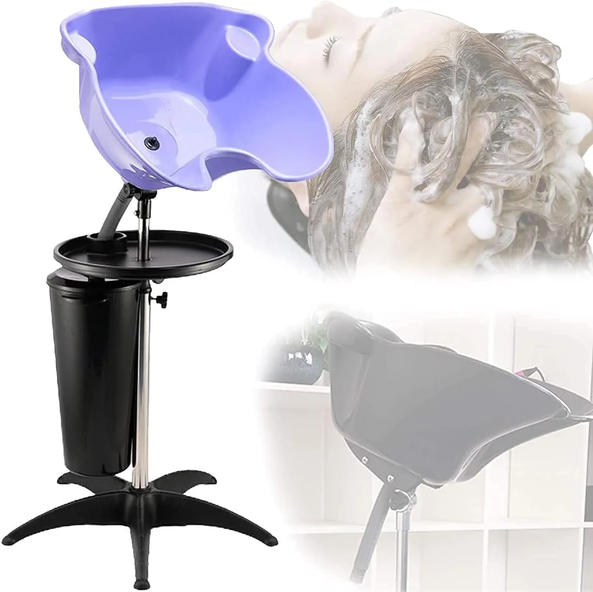 سینک شستشوی موی قابل حمل ZJCQA، ابزار کاسه شامپو برای سالن، کاسه شستشوی موی سالن با قابلیت تنظیم ارتفاع زاویه، برای درمان شستشوی موی سالن، صورتی (رنگ: بنفش)