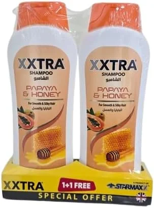 شامپو پاپایا و عسل XXTRA، 400 میلی لیتر، بسته دوتایی، برای موهای صاف و ابریشمی