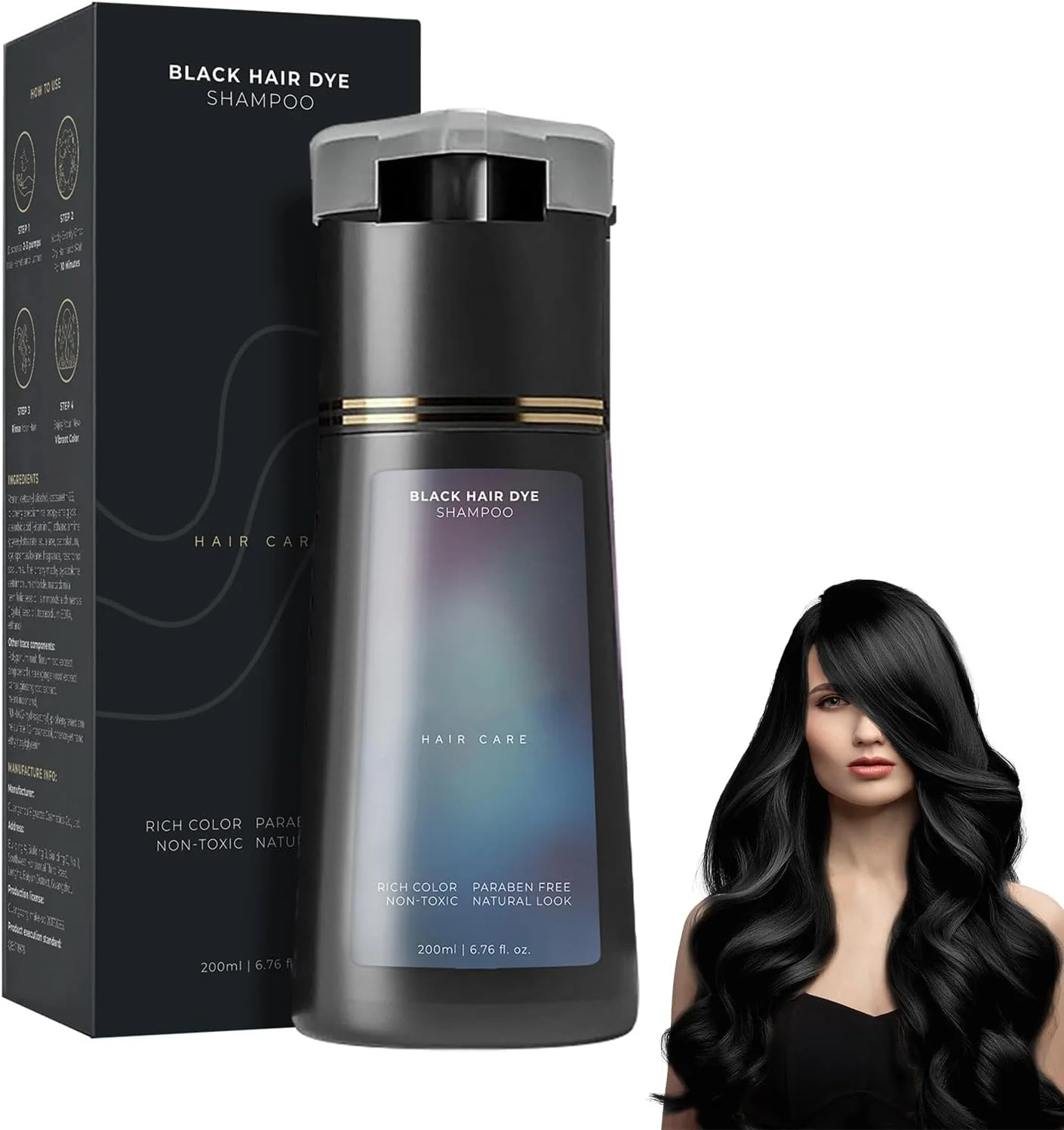 شامپو رنگ مو زیکوزال 3 در 1، پوشش فوری موهای سفید برای خانم ها و آقایان، آسان و سریع، شامپو رنگ مو مشکی برای مراقبت از مو، حفظ سلامت و درخشندگی مو، رنگ ماندگار (مشکی)