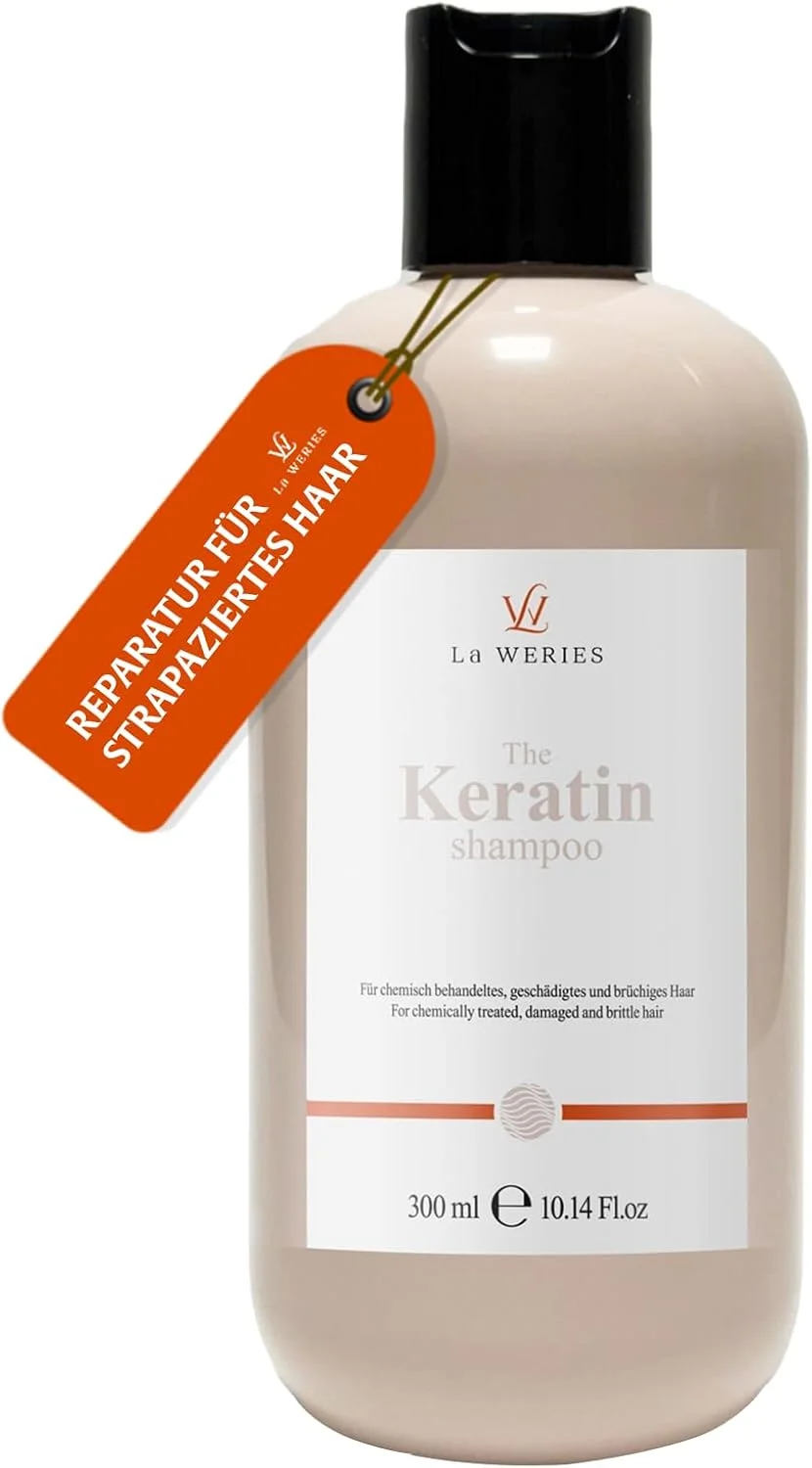 شامپو کراتین La WERIES حجم 300 میلی لیتر - ترمیم و تقویت موهای آسیب دیده - شامپو مرطوب کننده برای موهای آسیب دیده، تحت درمان شیمیایی و شکننده - درخشش و لطافت