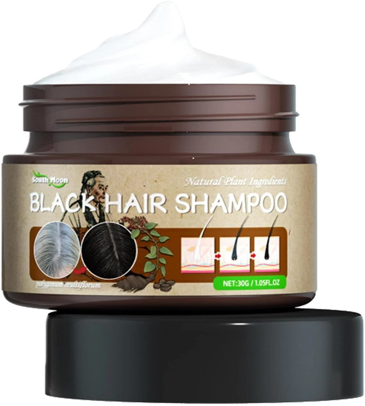 شامپو سفید به سیاه 3 عددی | شامپو 30 گرمی سفید به سیاه برای آقایان و بانوان | شامپو رنگ موی مشکی حاوی عصاره پولیگونوم برای پوشاندن موهای سفید و خاکستری