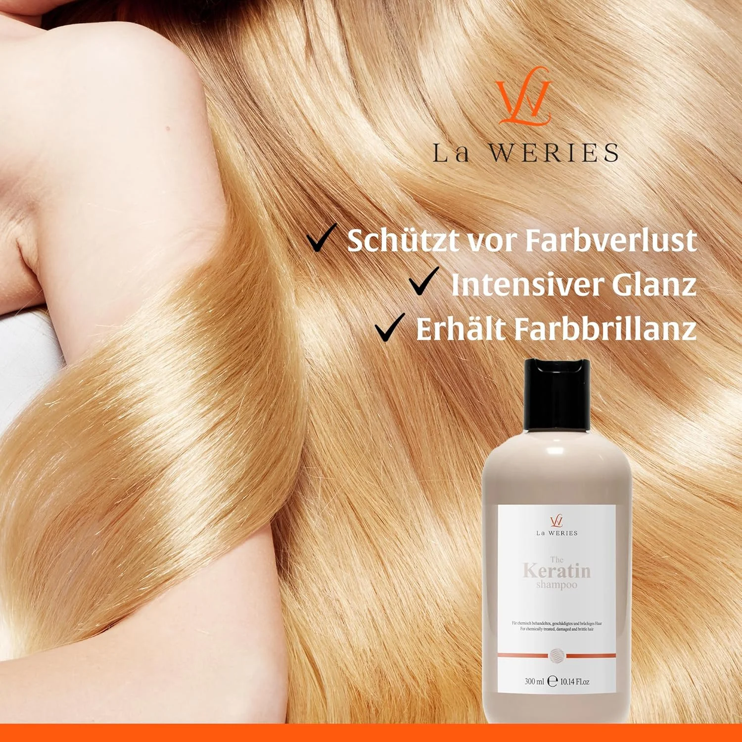 شامپو کراتین La WERIES حجم 300 میلی لیتر - ترمیم و تقویت موهای آسیب دیده - شامپو مرطوب کننده برای موهای آسیب دیده، تحت درمان شیمیایی و شکننده - درخشش و لطافت