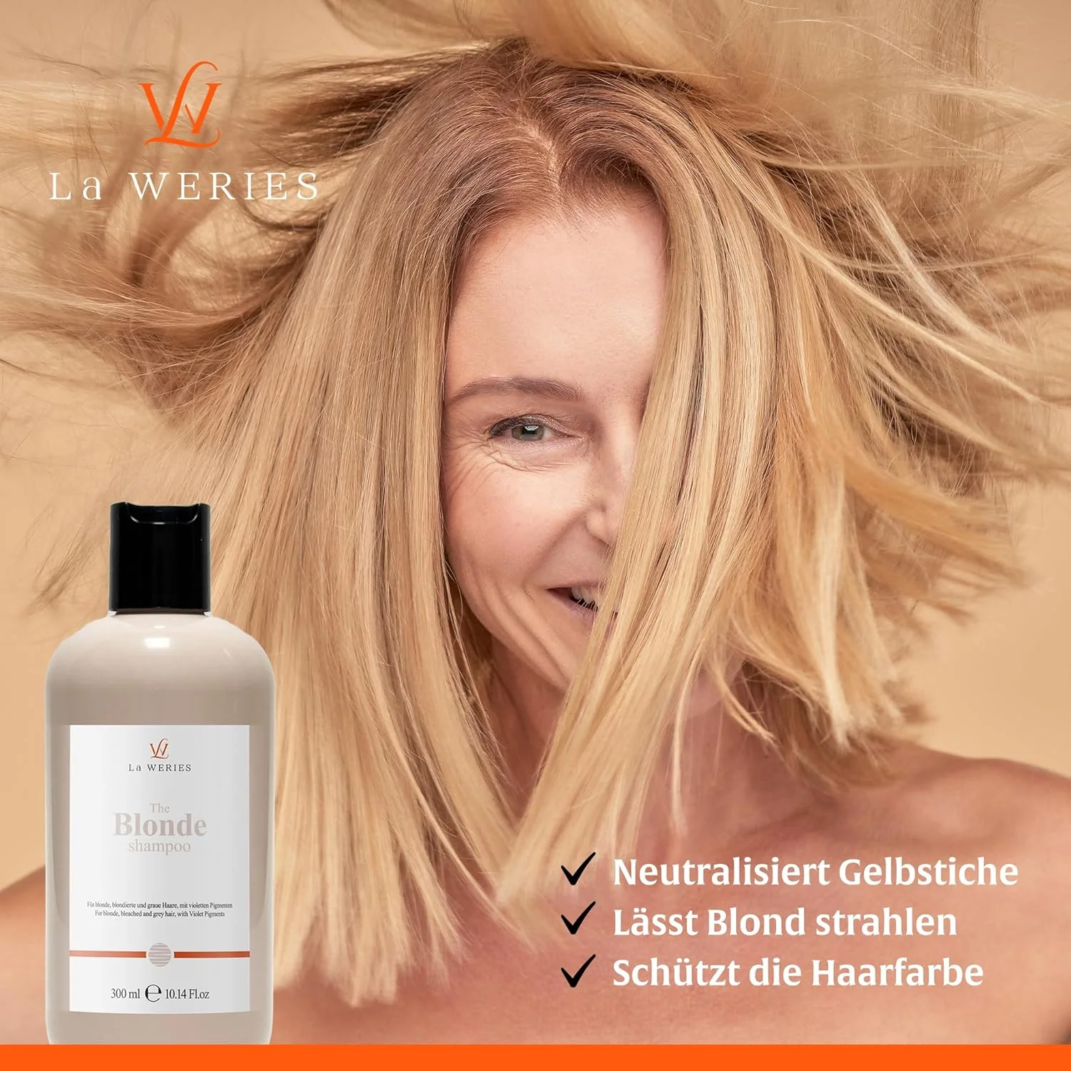 شامپو بلوند لا WERIES حجم 300 میلی لیتر - ضد زردی و درخشش رنگ برای موهای بلوند - شامپو نقره ای خنثی کننده برای بلوند سرد - مراقبت از موهای دکلره و روشن شده - رطوبت و درخشش