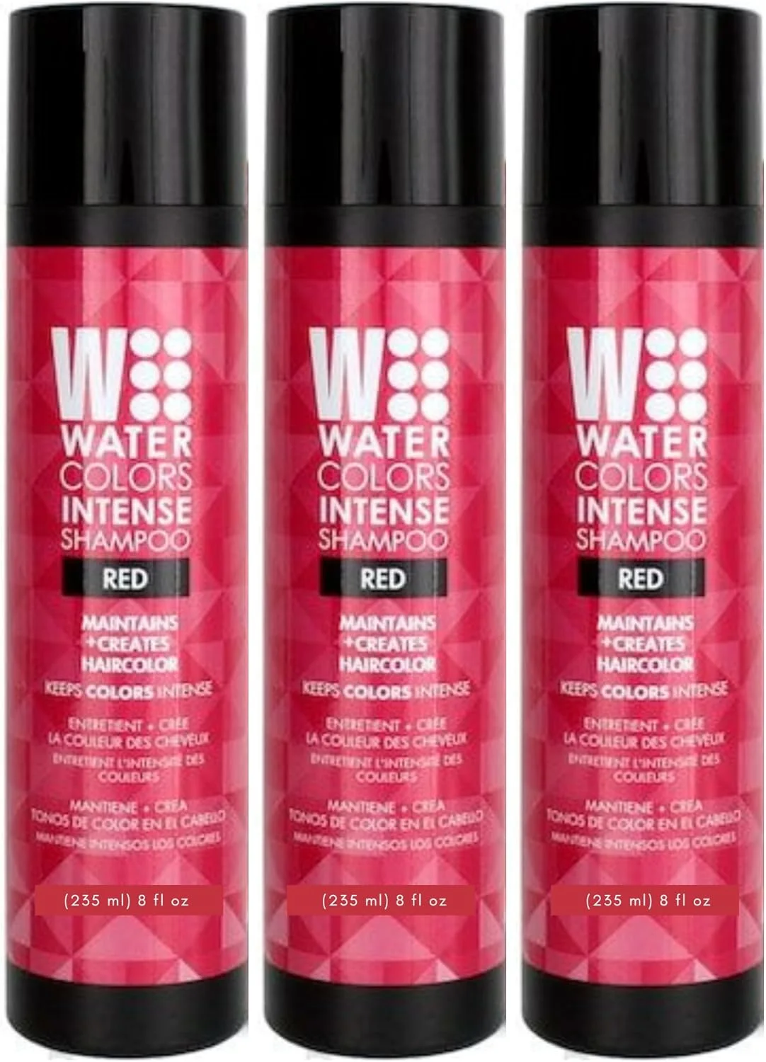 شامپو رنگساژ نیمه دائمی و آبرسان موهای رنگ شده واترکالرز اینتنس. فاقد سولفات و پارابن برای حفظ و تقویت رنگ مو 250 میلی لیتر - قرمز (3 عدد)