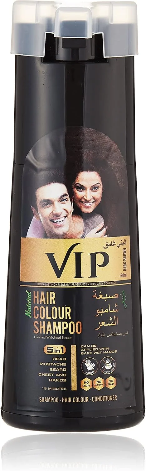 شامپو رنگ موی وی آی پی اورجینال طبیعی قهوه ای تیره 180 میلی لیتر - عربی