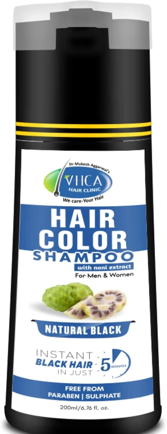 شامپو رنگ مو وی اچ سی ای مناسب آقایان، بانوان، پسران و دختران | شامپو جادویی رنگ موی مشکی نونی | شامپو بدون پارابن و سولفات | 200 میلی لیتر