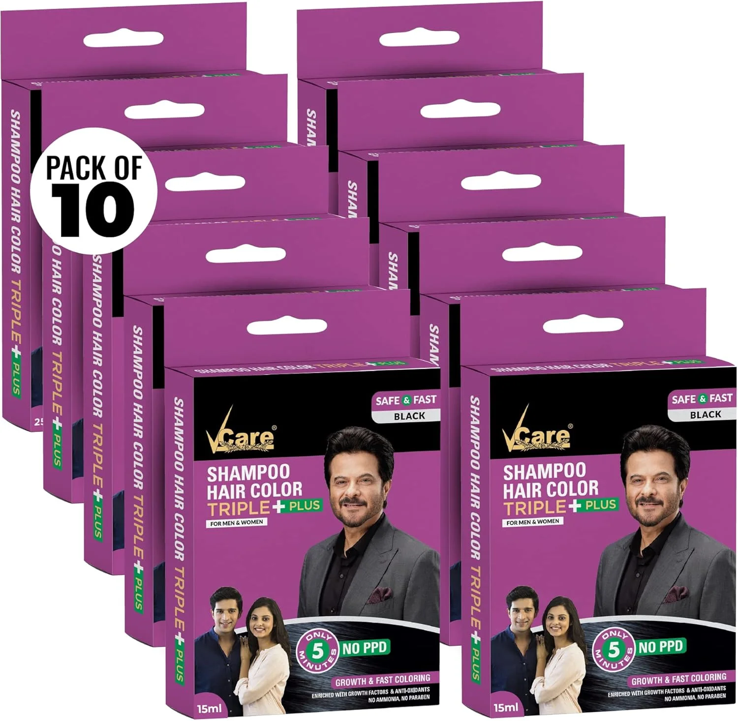 شامپو رنگ مو مشکی VCare، 15 میلی لیتر (بسته 10 عددی)