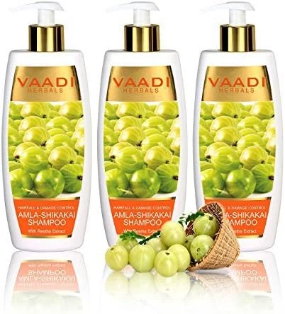 شامپو گیاهی وادی آملا با شیکاکای و ریتها - شامپو کنترل ریزش مو و ترمیم کننده موهای آسیب دیده - کاملا طبیعی - فاقد پارابن - فاقد سولفات - مناسب برای انواع مو - بسته 3 عددی 350 میلی لیتری