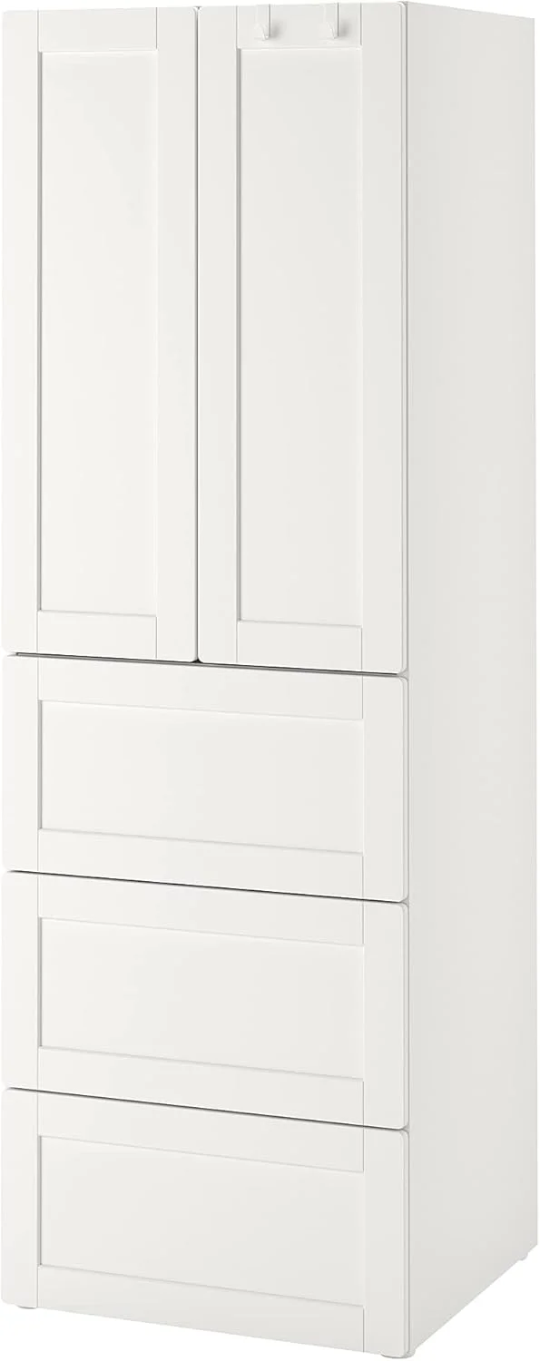 کمد لباس PLATSA/SMÅSTAD، کمد، 60x57x181 سانتی متر، سفید با قاب/با 3 کشو