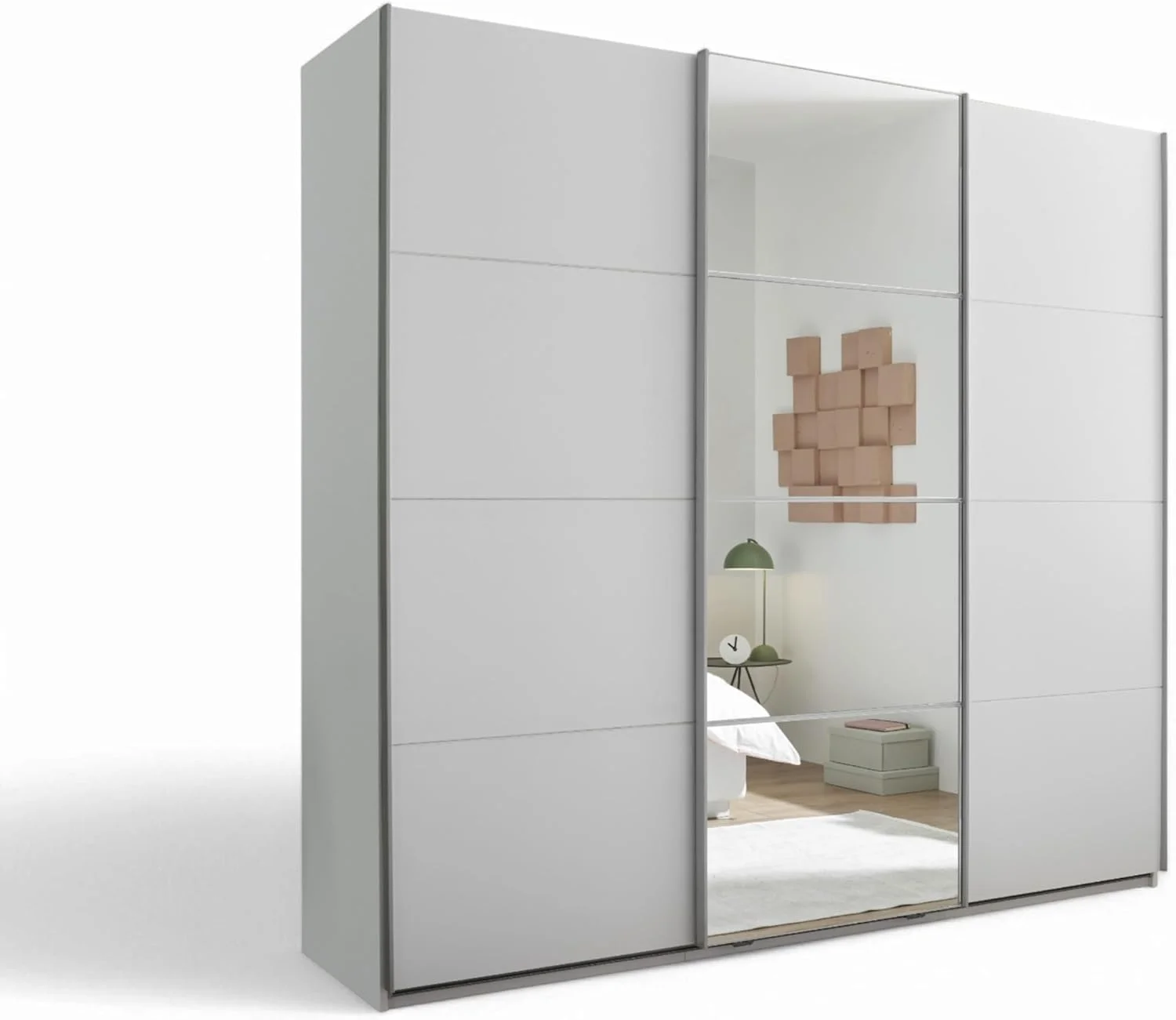 کمد لباس Stella Trading CARANO با درب آینه ای سفید - کمد لباس درب کشویی چند منظوره 3 درب برای اتاق خواب شما - 215 x 204 x 63 سانتی متر (عرض x ارتفاع x عمق)