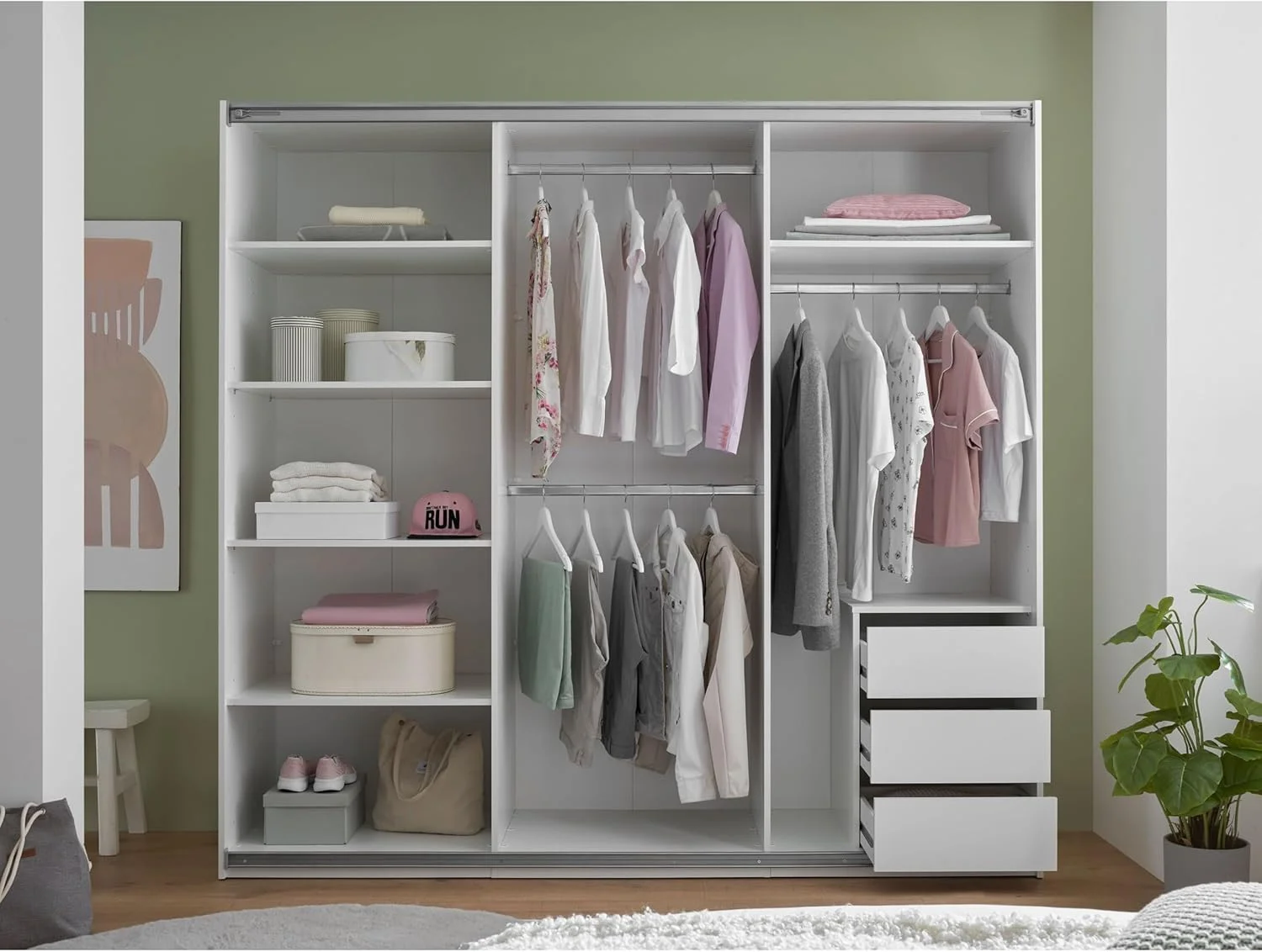 کمد لباس Stella Trading CARANO با درب آینه ای سفید - کمد لباس درب کشویی چند منظوره 3 درب برای اتاق خواب شما - 215 x 204 x 63 سانتی متر (عرض x ارتفاع x عمق)