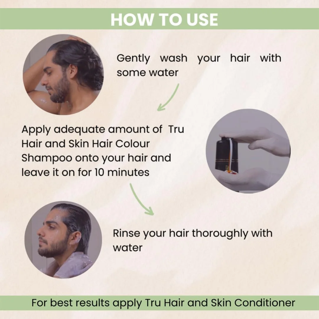 شامپو رنگ موی مشکی تررو هیر اند اسکین مناسب آقایان و بانوان | پوشش موهای سفید در 10 دقیقه | طبیعی، ایمن و ارگانیک با روغن بادام و حنا | رنگ ملایم برای سر، سبیل، ریش | بدون سولفات - 100 میلی لیتر