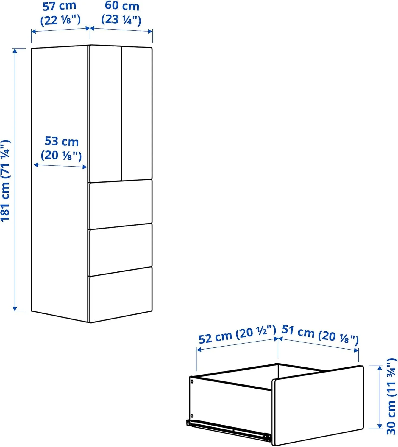 کمد لباس PLATSA/SMÅSTAD، کمد، 60x57x181 سانتی متر، سفید با قاب/با 3 کشو کمد لباس PLATSA/SMÅSTAD، کمد، 60x57x181 سانتی متر، سفید با قاب/با 3 کشو