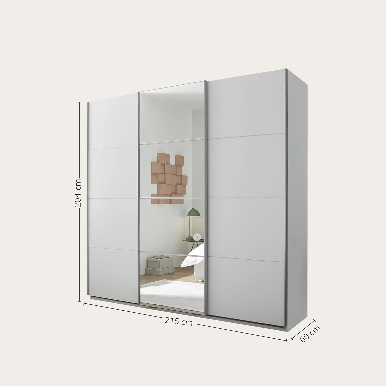 کمد لباس Stella Trading CARANO با درب آینه ای سفید - کمد لباس درب کشویی چند منظوره 3 درب برای اتاق خواب شما - 215 x 204 x 63 سانتی متر (عرض x ارتفاع x عمق)