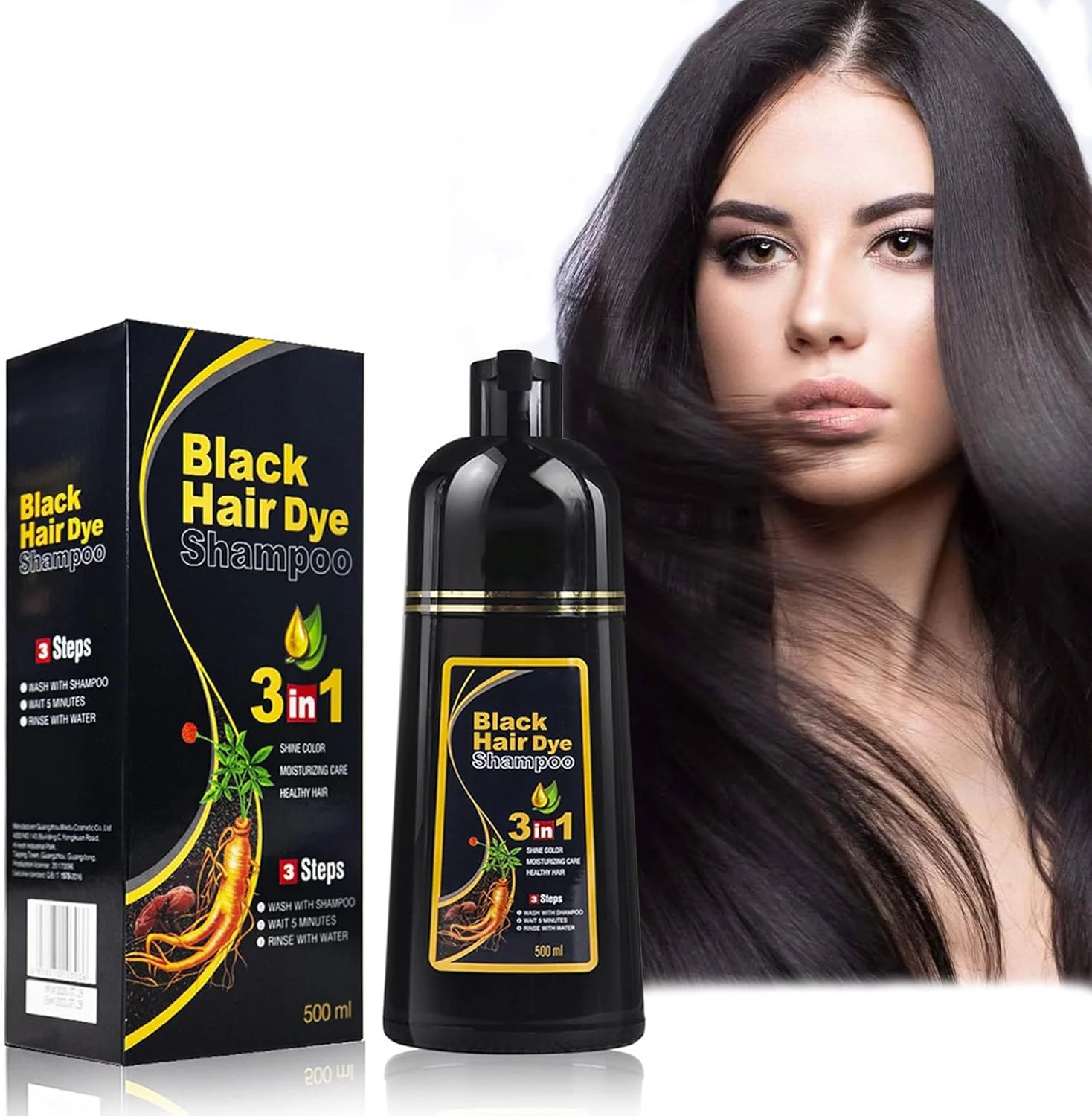 شامپو رنگ موی مشکی ترکهرو 3 در 1، شامپو رنگ مو، شامپو رنگ موی مشکی برای موهای سفید، شامپو رنگ موی فوری برای آقایان و بانوان، شامپو رنگ موی طبیعی و ماندگار، 500 میلی لیتر